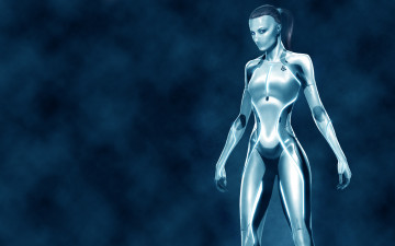 Картинка девушка 3д графика creatures существа белый костюм синий трон