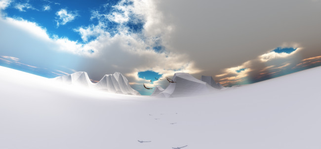 Обои картинки фото 3д, графика, nature, landscape, природа, облака, горы, снег