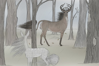 Картинка рисованные животные олени лес