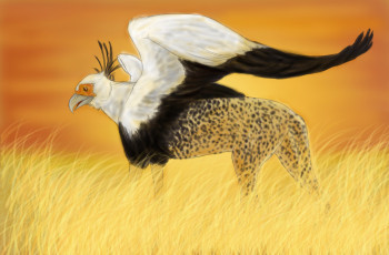 Картинка рисованные животные сказочные мифические леопард орел трава