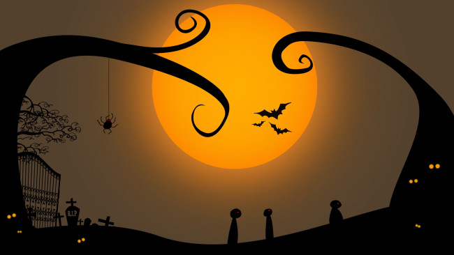 Обои картинки фото праздничные, хэллоуин, летучие, мыши, паук, луна