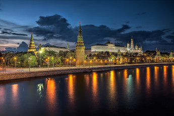 Картинка москва города москва+ россия ночь река набережная