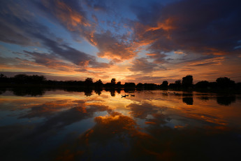 Картинка природа восходы закаты утки отражения небо вода вечер