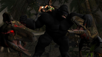 Картинка 3д+графика фантазия+ fantasy динозавры горилла девушка
