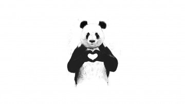 Картинка рисованное животные +панды сердце любовь панда animal panda love minimalism милота животное