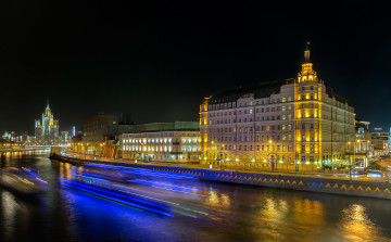 Картинка москва города москва+ россия ночь река здания