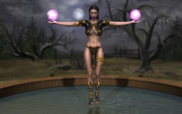 Картинка 3д+графика фантазия+ fantasy магия девушка полет взгляд бассейн