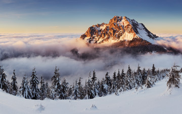 Картинка природа зима winter landscape snow снег горы туман
