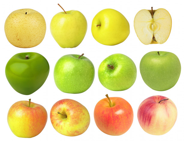 Обои картинки фото еда, Яблоки, желтые, зеленые, фон, красные