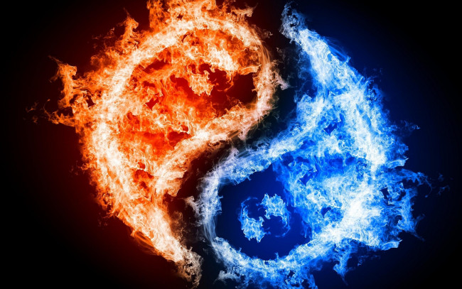 Обои картинки фото 3д графика, инь-Янь , yin yang, огонь, знаки