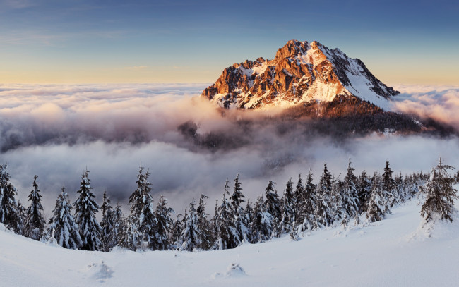 Обои картинки фото природа, зима, winter, landscape, snow, снег, горы, туман