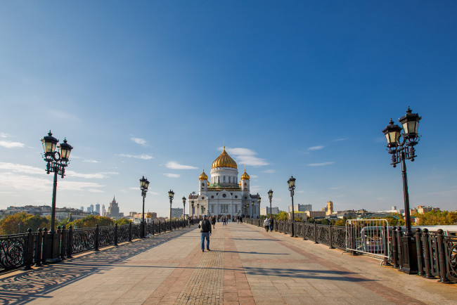 Обои картинки фото храм христа спасителя, города, москва , россия, мост, храм