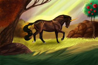 Картинка фэнтези единороги природа лошадь