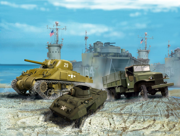 Обои картинки фото рисованное, армия, танки, автомобиль, корабль