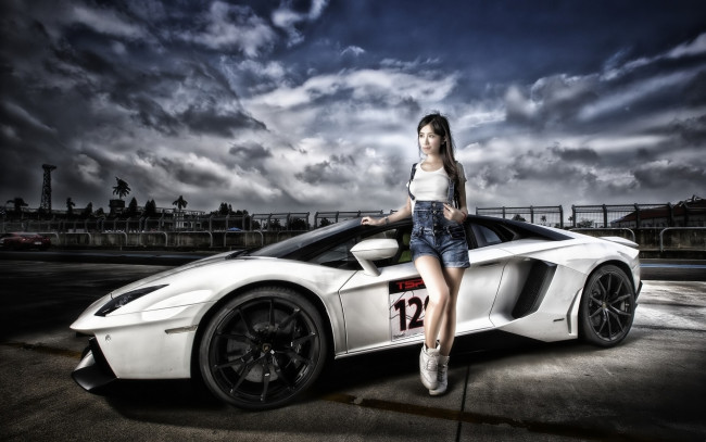 Обои картинки фото автомобили, -авто с девушками, lamborghini, aventador, lp, 700-4, sports, car, суперкар, модель, азиатка