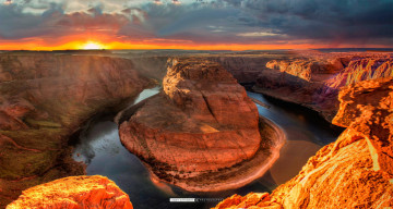 Картинка природа восходы закаты colorado river река arizona horse shoe bend каньон red dessert