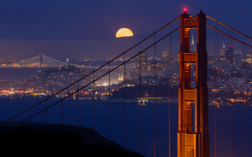 Картинка города сан-франциско+ сша огни панорама город луна ночь мост золотые ворота
