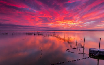 Картинка природа восходы закаты облака небо сети озеро закат