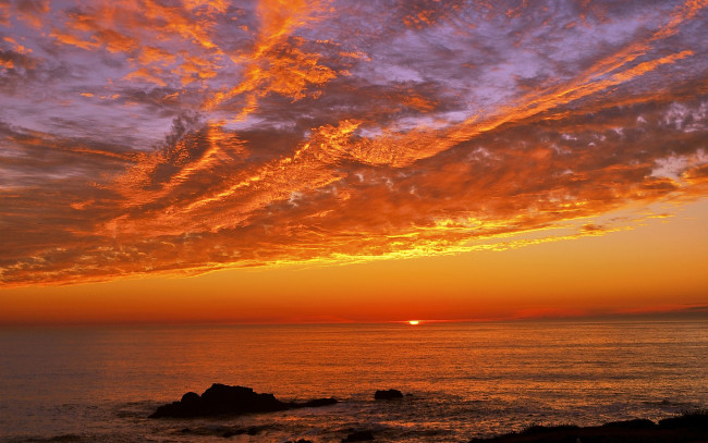 Обои картинки фото природа, восходы, закаты, закат, облака, горизонт, небо, солнце, море