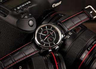 обоя бренды, canon, фотокамера, часы