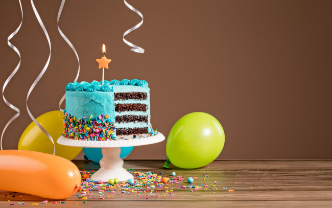 Обои картинки фото еда, торты, cake, воздушные, шары, happy, birthday, decoration, celebration, colorful, ballones, candles, день, рождения, торт