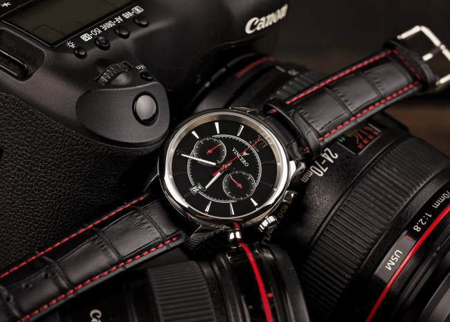 Обои картинки фото бренды, canon, фотокамера, часы