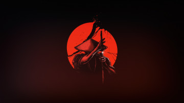 Картинка рисованное минимализм солнце Япония меч воин самурай арт катана