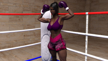 Картинка 3д+графика спорт+ sport ринг девушка фон взгляд бокс