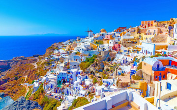 Картинка города санторини+ греция панорама
