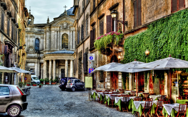Обои картинки фото города, рим,  ватикан , италия, кафе, улица, столики