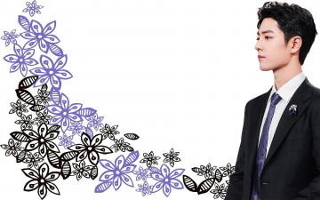 обоя мужчины, xiao zhan, актер, пиджак, галстук, брошь, цветы