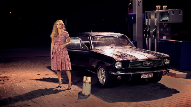 Обои картинки фото автомобили, -авто с девушками, ford, mustang