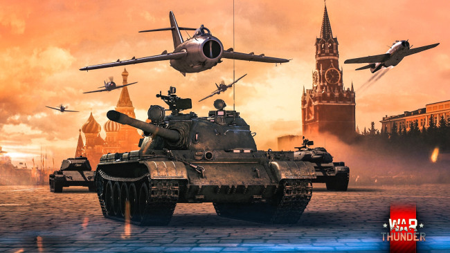 Обои картинки фото видео игры, war thunder, самолеты, танк, кремль, москва