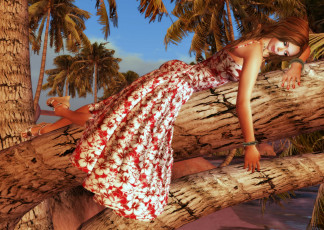 Картинка 3д графика people люди девушка платье пальма