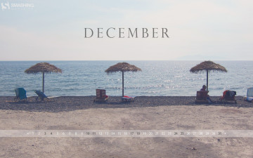 обоя календари, природа, зонтики, пляж, океан