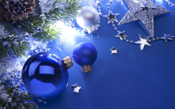 обоя праздничные, шарики, синий, шары, украшения, новый, год