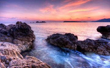 Картинка природа побережье поток океан острова камни