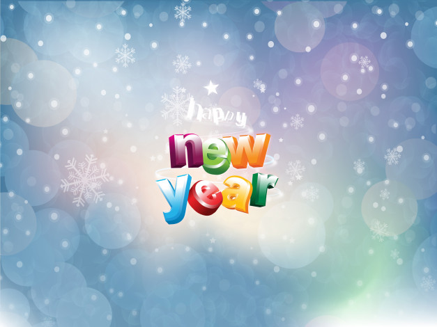 Обои картинки фото happy, new, year, праздничные, векторная, графика, новый, год, снежинки, надпись