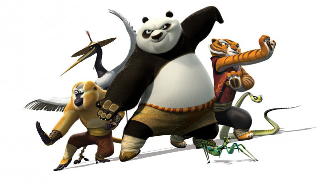 Обои картинки фото кунг, фу, панда, мультфильмы, kung, fu, panda, обезьяна, змея, богомол, тигр, журавль