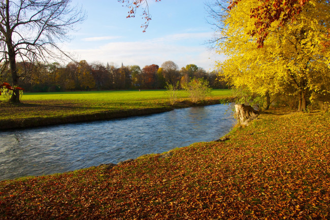 Обои картинки фото германия, мюнхен, природа, реки, озера, река, осень