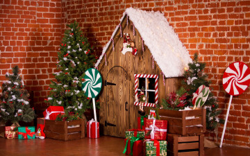 Картинка праздничные -+разное+ новый+год подарки домик елки