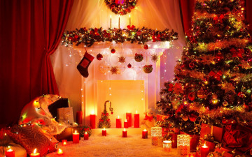 обоя праздничные, новогодние свечи, елка, свечи