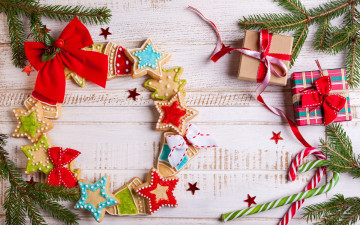 обоя праздничные, угощения, merry, christmas, украшения, gift, рождество, елка, cookies, новый, год, decoration, подарки, печенье