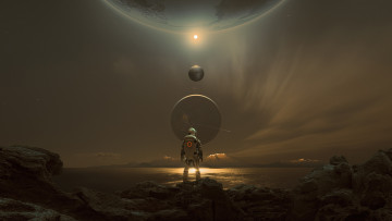 Картинка 3д+графика атмосфера настроение+ atmosphere+ +mood+ поверхность планеты космонавт