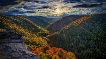 Картинка природа горы лес осень лучи