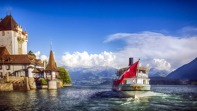 Обои картинки фото города, замок оберхофен , швейцария, oberhofen, castle, lake, thun, switzerland