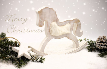 Картинка праздничные фигурки ёлка звездочка шишка снег лошадка качалка