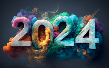 обоя праздничные, 3д графика , новый год, год, цифры, дым