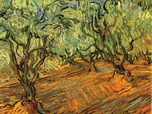 обоя olive, grove, bright, blue, sky, рисованные, vincent, van, gogh