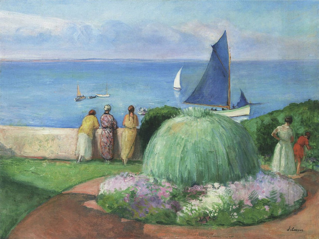 Обои картинки фото the, blue, sail, at, prefailles, рисованные, henri, lebasque